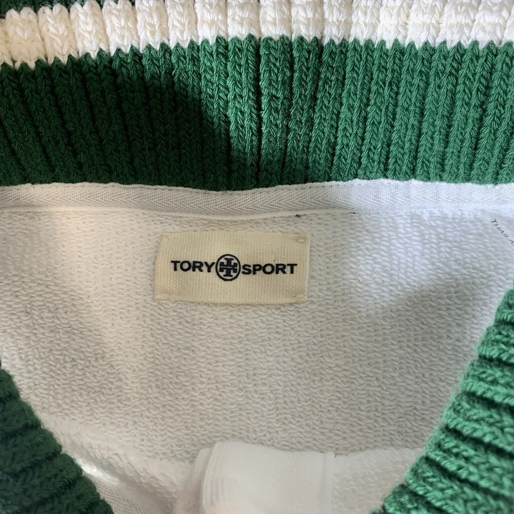 Tory Burch White Polo Sweatshirt with‎ Green and Blue Accents - Picture 4 of 9